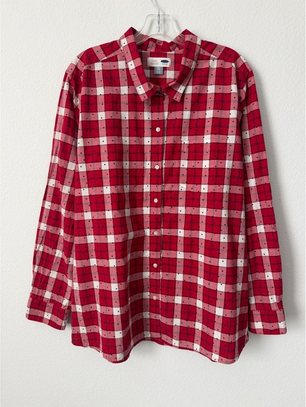 Old Navy Long Sleeve Button Up Plaid/Polka Dot Classic Shirt Cotton Size XXL